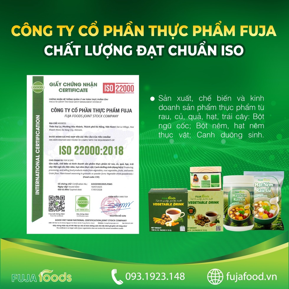 Chứng nhận an toàn của sản phẩm chung nhan an toan cua san pham hat nem rau cu fujafoods