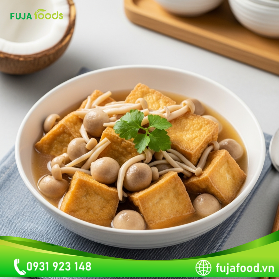 Món chay đậu hũ sốt nấm đông cô thơm ngon dễ thực hiện mon an chay dau hu sot nam dong co
