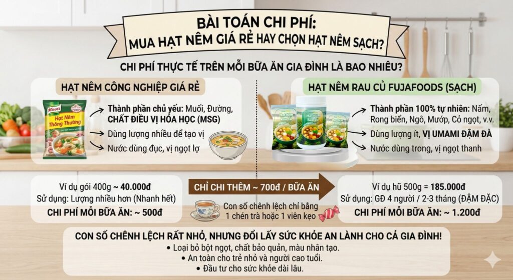 Bài toán chi phí: Mua hạt nêm giá rẻ hay chọn hạt nêm sạch?
