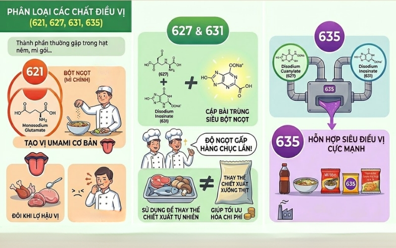 Phân loại các chất điều vị 621, 627, 631