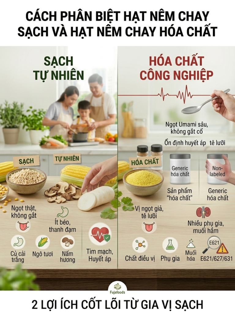 Cách phân biệt hạt nêm chay sạch và hạt nêm chay hóa chất
