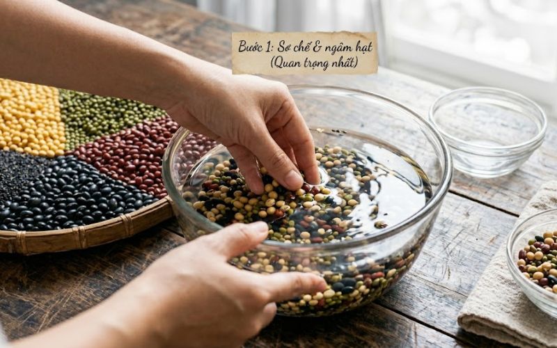 Cách làm bột ngũ cốc tại nhà bước 1: Sơ chế và ngâm hạt (Bước quan trọng nhất)